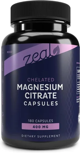Vista 8 de Zeal Naturals Suplemento triple complejo de magnesio - glicinato, malato, citrato 400 mg, 180 cápsulas Magnesio quelado de alta absorción
