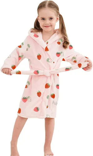 Vista 3 de Umeyda Girls Fleece Hooded Robes, Warm Printed Bath Robe for Kids Soft Fuzzy Bathrobe for Gifts, 1-12 Years