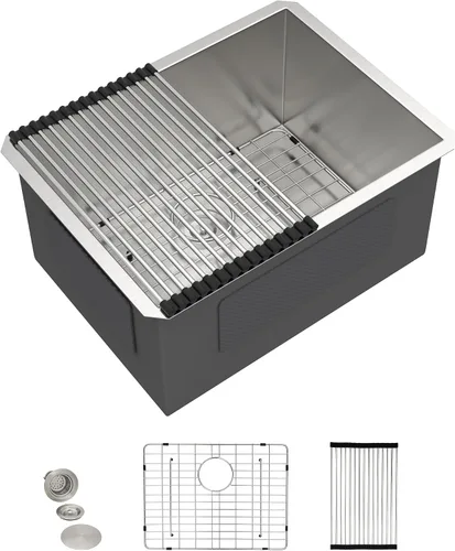 Vista 21 de Fregadero de cocina de 13 x 15 pulgadas de montaje bajo encimera - Fregadero de cocina de acero inoxidable 304 calibre 16 bajo mostrador con grifo