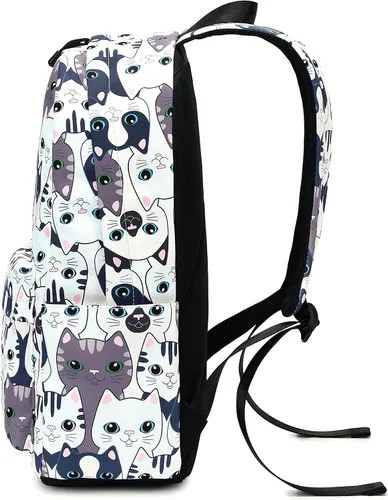 Vista 4 de Joymoze Bolsa de libros resistente al agua para adolescentes con bolsa de almuerzo y monedero para lápices Gato