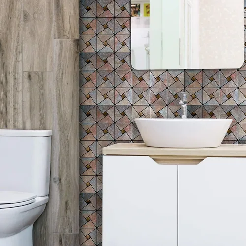 Vista 5 de XUANINY Azulejo autoadhesivo de 10 hojas para salpicaduras, molino de viento y vidrio, azulejos de mosaico de aluminio de metal para decoración