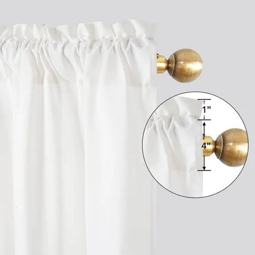 Vista 4 de Cortinas de cocina estilo bohemio, con bolsillo para cortinero, cortinas cortas con botones rústicos, tratamiento de mezcla de algodón campestre