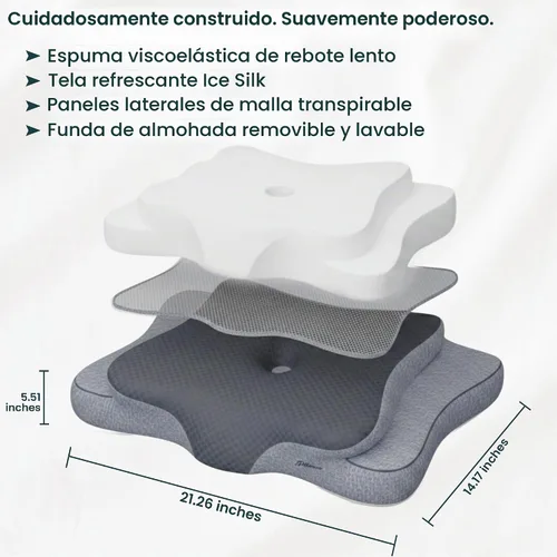 Vista 6 de Almohada cervical ergonómica para dormir – Almohada cervical de espuma viscoelástica refrescante para personas que duermen de lado y de espalda