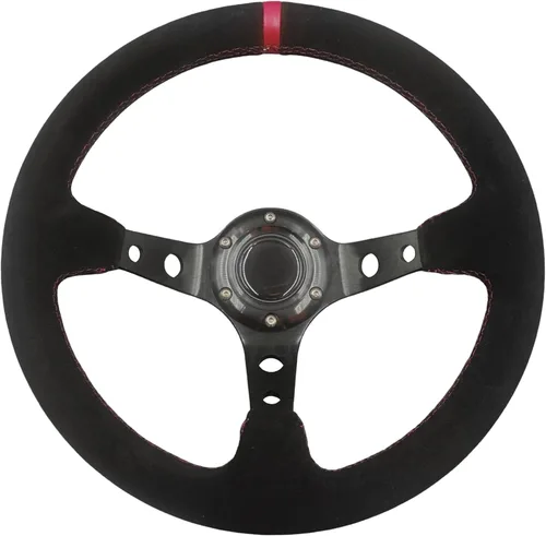 Vista 11 de Volante universal de carreras de 6 pernos 320mm 12.5" de cuero genuino negro con agarre, marco de aluminio, volante deportivo de llanta profunda