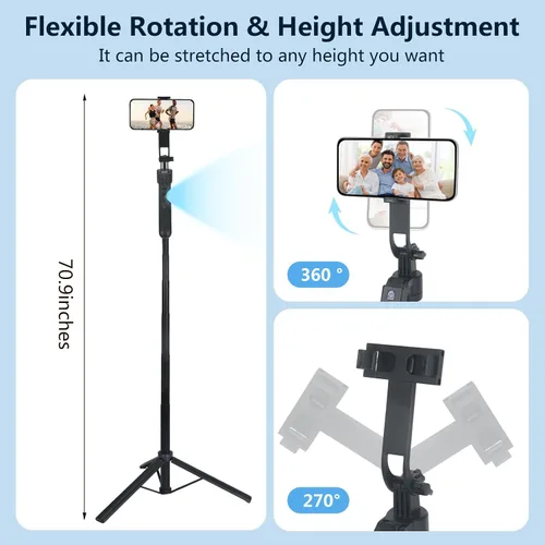 Vista 4 de Soporte de Trípode para Teléfono con Seguimiento Automático de Rostro Extensible, Compatible con Android/iPhone, Palos para Selfies con Rotación