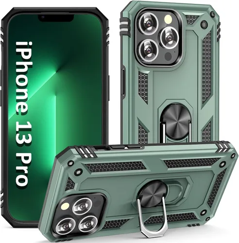 Vista 30 de ADDIT Funda para iPhone 13 Mini iPhone 13 Mini, con soporte de anillo, soporte magnético para automóvil, grado militar, resistente, para iPhone 13