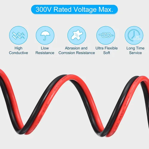 Vista 3 de MECCANIXITY Cable eléctrico 10AWG 20ft 2468 Cable eléctrico Cable de PVC Cable de cobre rojo negro Cable para tiras LED Lámparas Iluminación