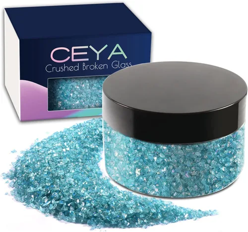Vista 10 de Ceya - Conjunto de purpurina de vidrio irregular triturado en 32 colores, 640g/ 22.6 oz, chips de cristal metálico roto de 2-4mm, purpurina gruesa