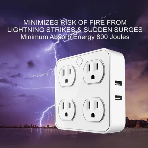 Vista 7 de Enchufe inteligente de pared inalámbrico, protector de sobretensiones, extensor de 4 salidas con 4 puertos de carga USB, compatible con Alexa Google
