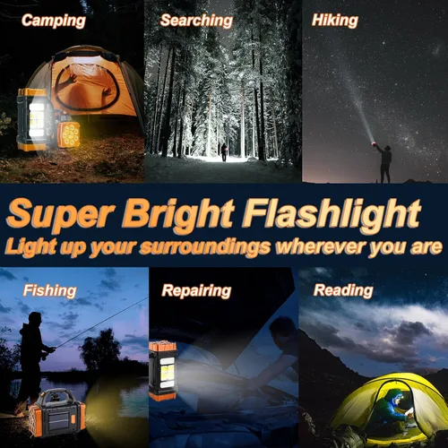 Vista 6 de Linternas solares de mano con luz lateral COB, 8 modos de luz LED recargable con cable USB, reflector LED portátil para camping, emergencias, caza