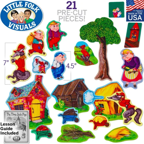 Vista 2 de Little Folk Visuals Three Pigs Basic - Juego de 20 piezas de fieltro precortadas