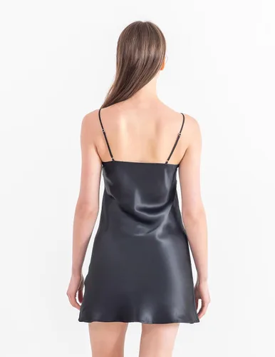 Vista 8 de THXSILK Camisón de seda para mujer, 100% seda de morera 19 Momme real, cuello redondo, tirantes delgados, camisón de seda para dormir Negro