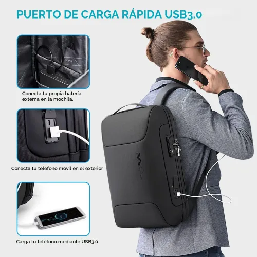 Vista 3 de BANGE Mochila para laptop Tech para hombre y mujer, Negro, Estándar, Computadora portátil