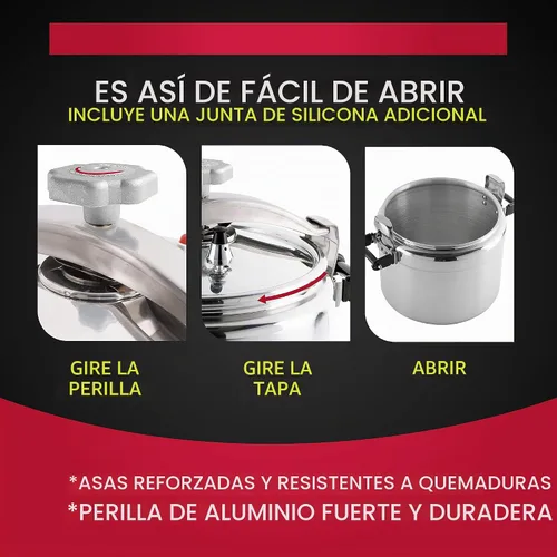 Vista 4 de Universal Olla a presión de aluminio grande de 15.8 cuartos de galón para uso profesional, grado comercial, 1 válvula de seguridad, asas reforzadas