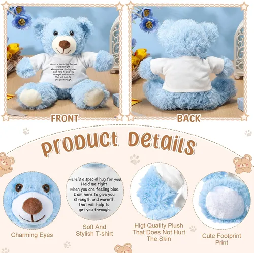 Vista 3 de Lenwen Un regalo de abrazo de oso para mujeres, pésame pronto, condolencias para mujeres, peluche de animal de peluche, abrazo pensando en ti, Azul