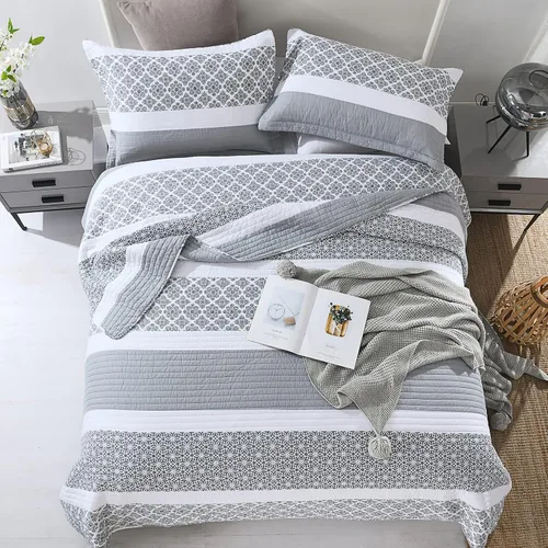 Vista 2 de SahSahCasa Juego de edredón, tamaño Queen, juego de ropa de cama 100% algodón, colcha reversible ligera con diseño floral de patchwork para cama