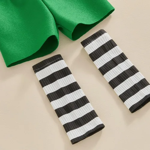 Vista 6 de Ayalinggo Disfraz de duende para niñas pequeñas, traje de leprechaun para el día de San Patricio, traje de trébol irlandés, sombrero y pantalones