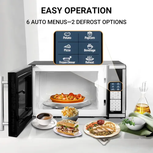 Vista 2 de Smad 0.7 pies cúbicos Horno de microondas pequeño para espacios pequeños, microondas mini con 6 menús automáticos y bloqueo para niños, horno