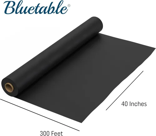 Vista 2 de Bluetable Rollo de plástico para mesa, color negro, 40 x 300 pies, rollos de mantel desechables para cubrir la mesa, manteles de plástico