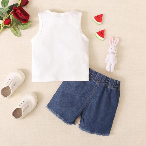 Vista 7 de Moonker Conjunto de 2 piezas de ropa de verano para bebés y niñas pequeñas con camiseta y pantalones cortos