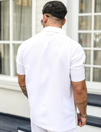 Vista 3 de CHOMOLEZA Conjunto de camisa de manga corta con botones y pantalones de playa para hombre de 2 piezas