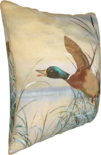 Vista 2 de Fundas de almohada de terciopelo de lujo con estampado doble de pato mallard con ribete dorado de 18 x 18 pulgadas, fundas de almohada decorativas