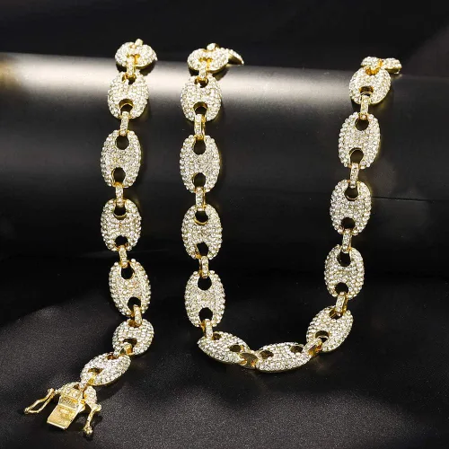 Vista 4 de FW Jewelry Cadenas de eslabones cubanos Gold Mariner para hombre, collares cubanos de grano de café, cadenas cubanas de hip hop de 16 a 30 pulgadas