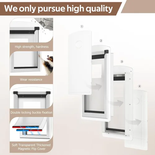 Vista 3 de [MAVRICTECH] Extea - Puerta grande para perro para puerta, puerta de perro para puerta interior y exterior con marco de acero y túnel telescópico