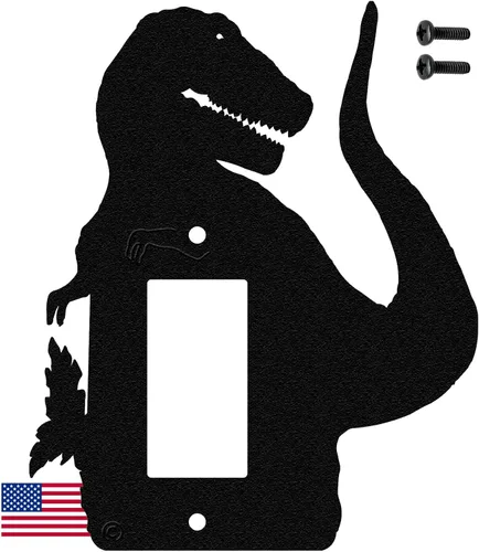 Vista 20 de Brachiosaurus Dinosaur - Placa de pared dúplex individual (potencia única, negro) American Steel Decorative Electrical Covers, 1-gang Outlet