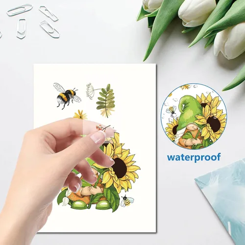 Vista 3 de CRASPIRE 8 hojas de 8 estilos de calcomanías de girasol para ventana, calcomanías de gnomo de primavera, calcomanías autoadhesivas para decoración
