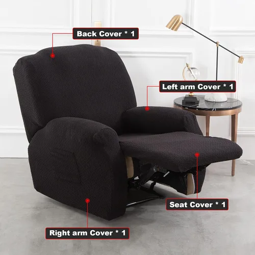 Vista 2 de ele ELEOPTION Fundas reclinables de 4 piezas con bolsillo lateral, antideslizante, ajustable, protector de muebles con parte inferior elástica Negro