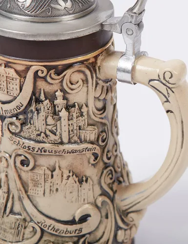 Vista 9 de Taza de jarra de cerveza alemana Oktoberfest bávara vikinga con tapa Petwer para hombres, padre amante de la cerveza, 0.9 litros
