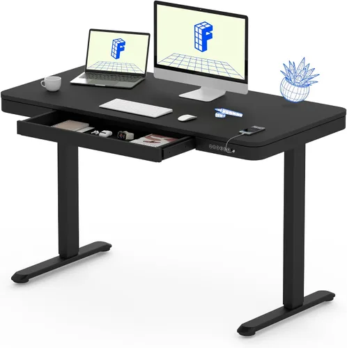 Vista 19 de FLEXISPOT Comhar - Escritorio de pie eléctrico de cristal puro con cajones, escritorio y puertos de carga USB, escritorio ergonómico de altura
