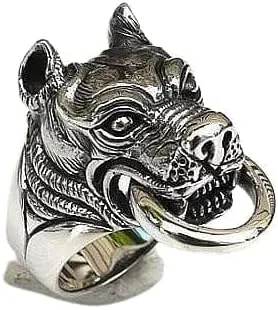 Vista 3 de Bikerringshop Anillo de cabeza de perro Pitbull de plata de ley