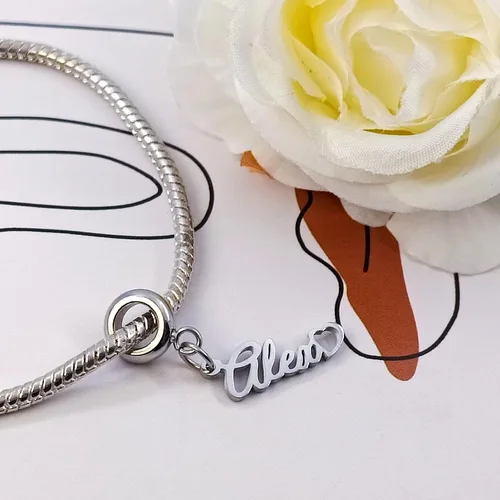 Vista 5 de QeenseKc Colgante de corazón con nombre personalizado para Pandora, pulsera europea, collar, regalo para mujeres y niñas