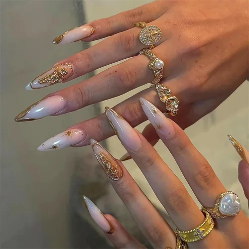 Vista 23 de BABALAL Uñas Postizas Largas de Estilete para Pegar Blancas Uñas Falsas con Punta Francesa Diseño con Pegamento Suministros de Arte 24 Piezas XL