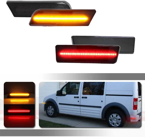 Vista 5 de Para Ford Transit Connect 2010 2011 2012 2013 Carcasas de marcador lateral delantero y trasero para parachoques Lente ahumada 4 piezas