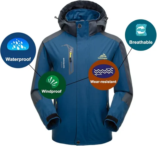 Vista 5 de JOGERBRO Chaqueta impermeable para hombre, con capucha, senderismo, pesca, resistente al viento