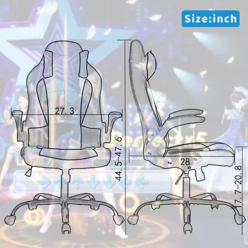 Vista 2 de Silla de oficina ergonómica de piel sintética con reposacabezas y reposacabezas para juegos de masaje, silla de oficina de carreras de PC, silla Gris