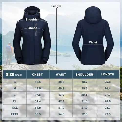 Vista 6 de CAMEL CROWN - Chamarra de esquí para mujer, impermeable, con capucha desmontable, rompevientos, forro polar, parka para lluvia