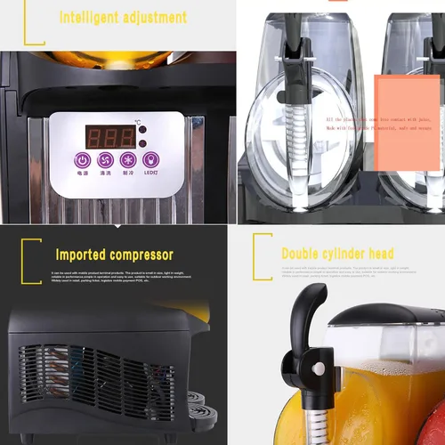 Vista 5 de COMAAM 5L Comercial Slushy Machine 2.5L x 2 Tanque Doble Máquina Eléctrica Automática Slush Maker Bebida Máquina de fusión de Nieve 300W