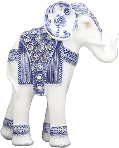 Vista 5 de Ebros Feng Shui Ming Style - Figura decorativa azul y blanca con cristales, tronco, estatua de elefante de 8.75 pulgadas de alto, Vastu 3D, símbolo