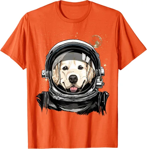 Vista 98 de Camiseta para amantes de los perros de los astronautas del espacio exterior Golden Retriever Lover, Negro