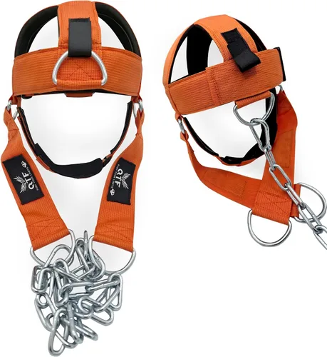 Vista 9 de QTF Arnés de cuello para entrenamiento de levantamiento de pesas, constructor de cuello grueso de neopreno acolchado ajustable para barbilla