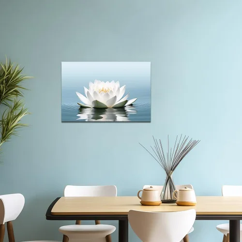 Vista 2 de QIXIANG Lienzo decorativo para pared, diseño de flor de loto, arte para pared, diseño de loto blanco, spa, meditación, yoga, decoración de sala