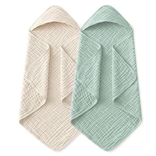 Vista 31 de Yoofoss - Paquete de 2 toallas de baño con capucha, 100% de muselina de algodón, para bebés y niños pequeños, suaves y absorbentes, esenciales