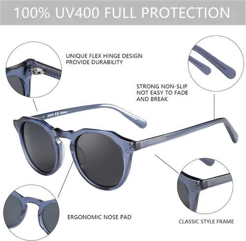 Vista 34 de ZENOTTIC Gafas de sol polarizadas redondas vintage para hombres y mujeres con protección UV400