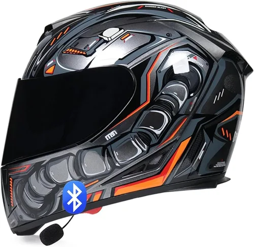 Vista 14 de Casco de motocicleta Bluetooth de cara completa, aprobado por DOT, abatible, antivaho, doble visera, altavoz dual integrado con micrófono