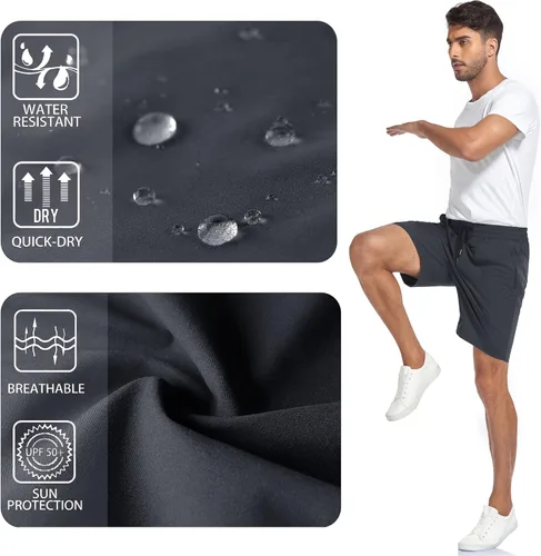 Vista 5 de Nomolen Pantalones cortos deportivos para hombre de 5 y 8 pulgadas, pantalones cortos de entrenamiento de gimnasio con bolsillos con cremallera