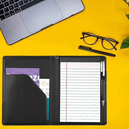 Vista 6 de Carpeta/Portafolio con Bloc, Mini Carpeta Portafolio con Bloc 5 x 8 Bloc de Escritura Tamaño Legal, Organizador de Documentos A5 para Hombres